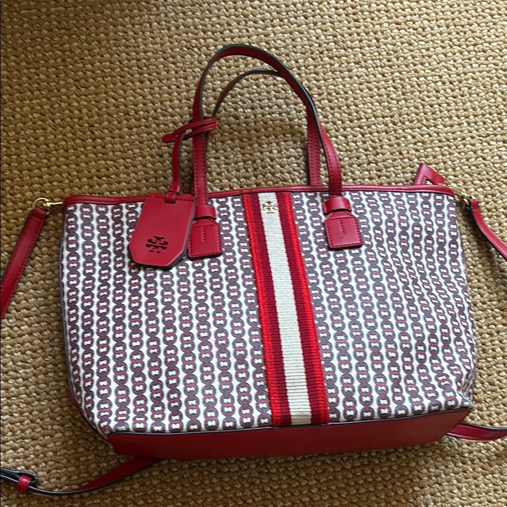 Tory Burch Gemini Link Red Blue Tote Bag Purse - Picture 4 of 10